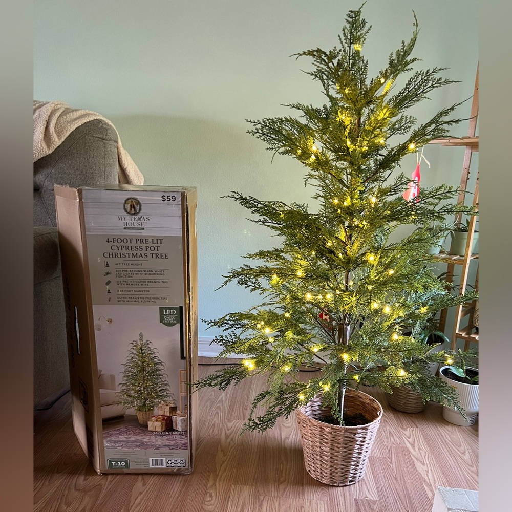 My Texas house Christmas tree 4 foot pre-lit cypress viral tree